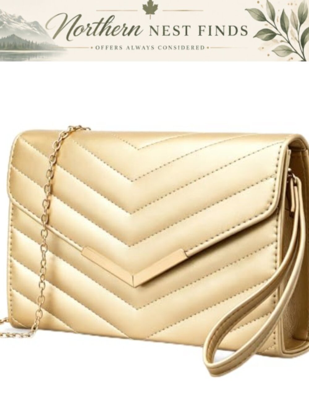Quilted Evening Clutch Vegan Leather Crossbody Purse with Chain Strap